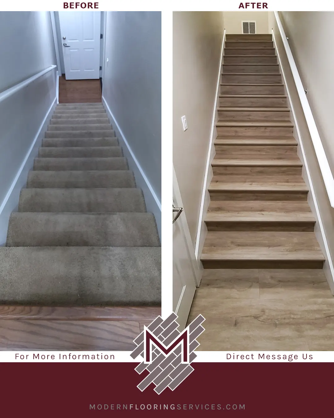 Before and After. Luxury Vinyl Plank Flooring Installation.