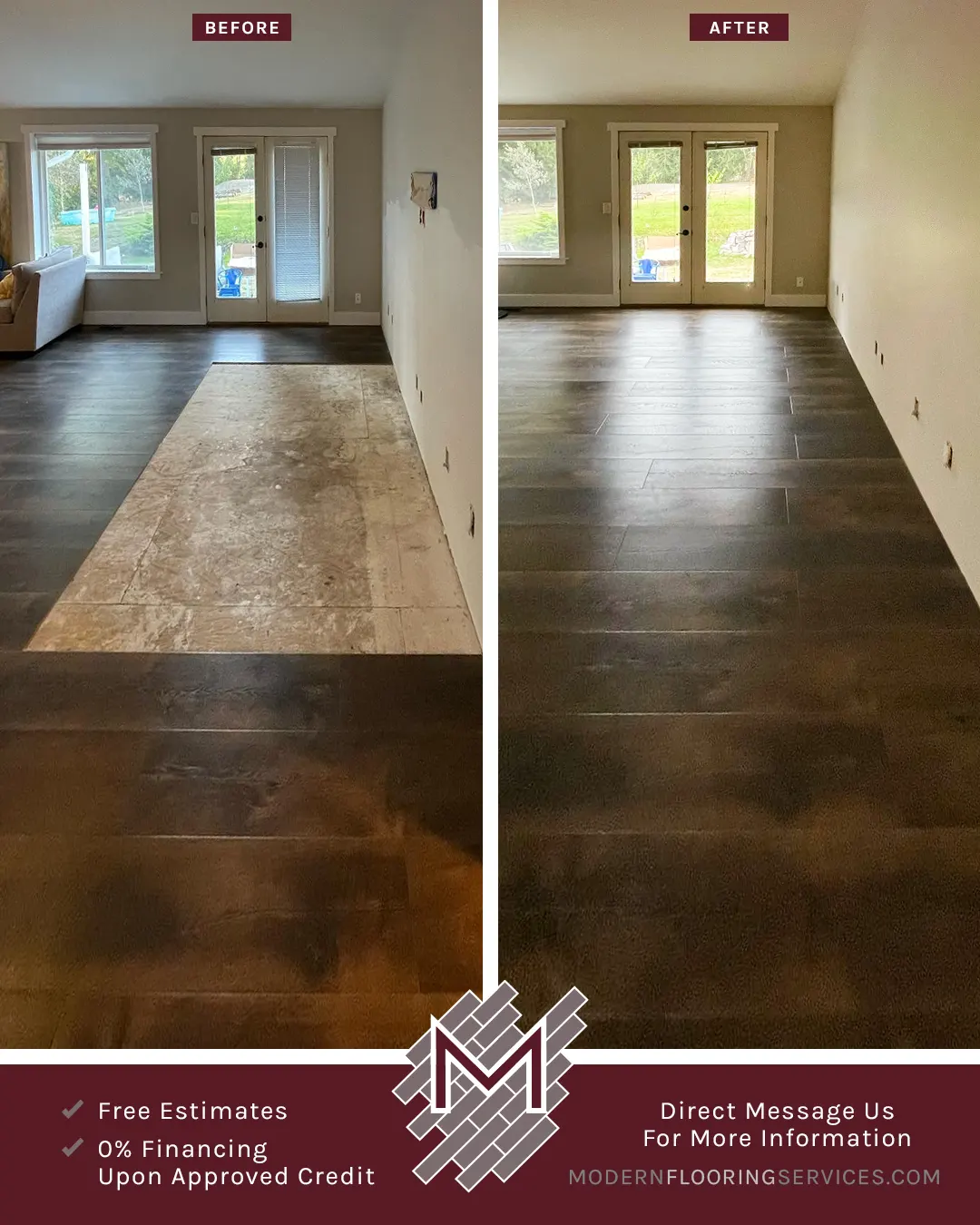 Before and After. Lace-in New Flooring Installation.