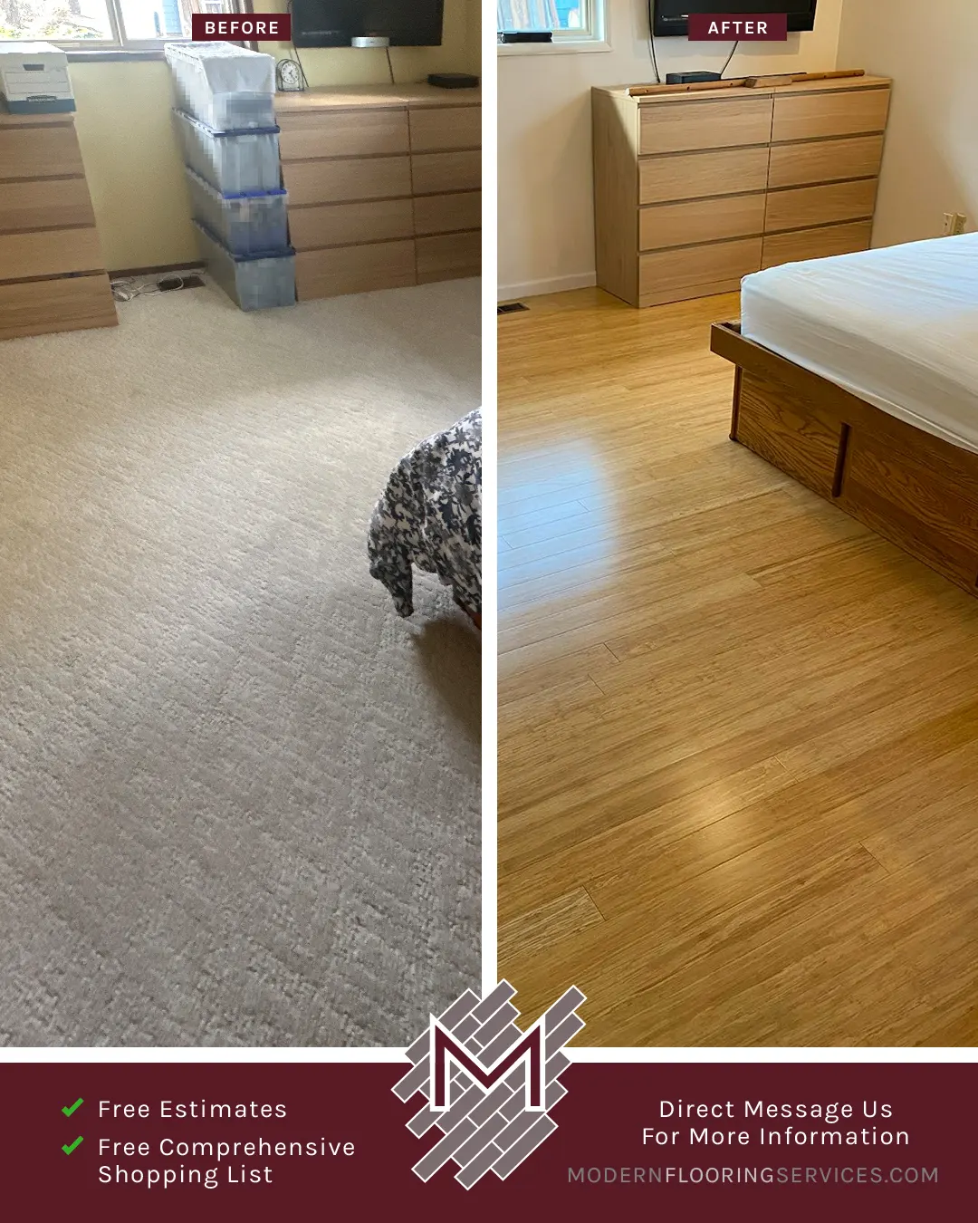 Before and After. Bamboo Flooring Installation By Modern Flooring Services.