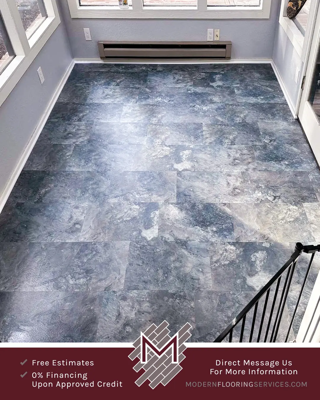 CoreLuxe XD Sierra Blue Slate Waterproof Rigid Vinyl Tile Flooring Installation.