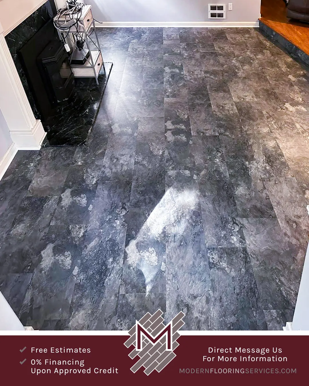 CoreLuxe XD Sierra Blue Slate Waterproof Rigid Vinyl Tile Flooring Installation.