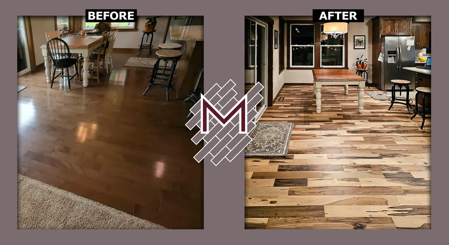 Before and After. Brazilian Pecan Natural Solid Hardwood Flooring Installation by Modern Flooring Services.