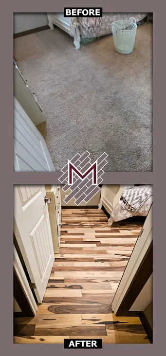 Before and After. Brazilian Pecan Natural Solid Hardwood Flooring Installation by Modern Flooring Services.